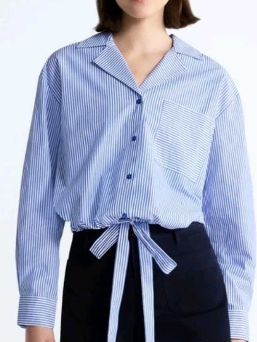 Free Assembly Blue White Striped Tie-Front Button Down Shirt NWT XS 0-2